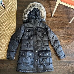 Women's Barbour Black Puffer Coat with Fur Hood